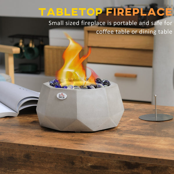 English Elm Concrete Tabletop Fireplace 9" Light Grey Portable Ethanol Firepit with Lid — Cozy Heat, Stylish Geometric Design, Safe Indoor/Outdoor Ambience W2225141040
