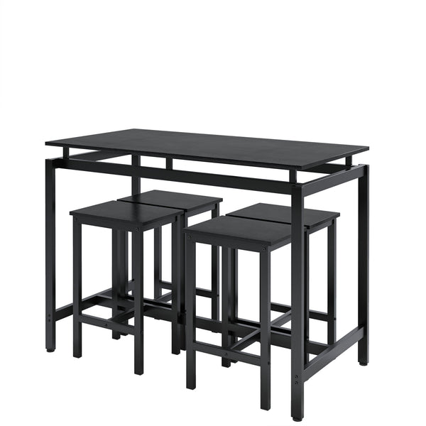 English Elm 5 Industrial Dining Table Set for 4 with 4 Bar Stools, Waterproof Metal Frame, Space-Saving Design, Durable Counter Height W578118710