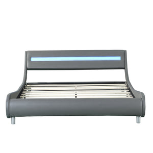 English Elm Faux Leather Upholstered Platform Bed Frame Queen with LED Remote Lighting, Curved Headboard, 600lb Limit W2297140906
