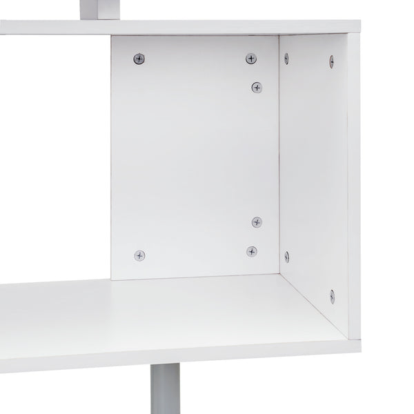 English Elm 55" 360° Rotating Corner Desk - Modern L-Shaped Home Office Workstation with 3-Tier Shelves & Cubby Storage, White W2225141052