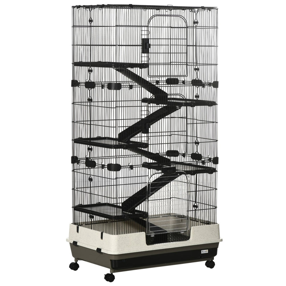 English Elm Small Animal Cage Six Tier Metal Wire Enclosure with Wheels Ramps and Multi Level Platforms W2225141092