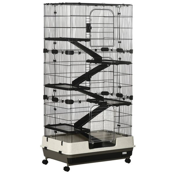 English Elm Small Animal Cage Six Tier Metal Wire Enclosure with Wheels Ramps and Multi Level Platforms W2225141092