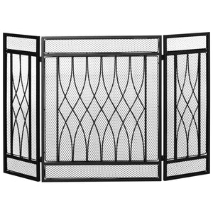 English Elm 3-Panel Folding Fireplace Screen with Heavy-Duty Metal Mesh Spark Guard, Rust-Resistant Black 49.5" W2225141038