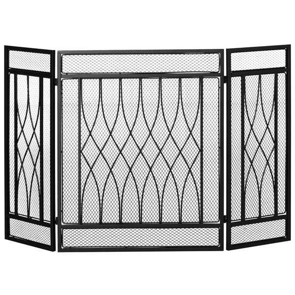 English Elm 3-Panel Folding Fireplace Screen with Heavy-Duty Metal Mesh Spark Guard, Rust-Resistant Black 49.5" W2225141038