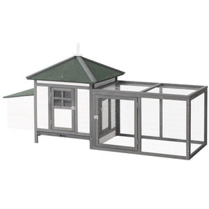 English Elm 77" Fir Wood Outdoor Chicken Coop with Nesting Box Ramp Run and Slide Out Tray W2225141104