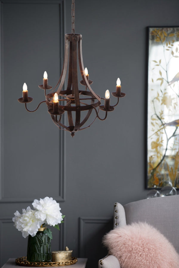English Elm 6 Light Iron Chandelier Antique Black Candelabra Style Fixture for Dining Foyer W2078138933