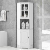 Tall Bathroom Storage Cabinet, Corner Cabinet With Glass Door, Open Storage, Adjustable Shelf, White