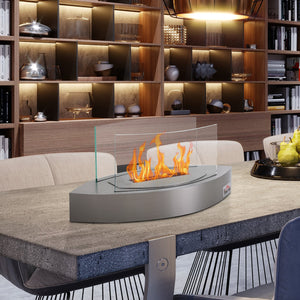 English Elm Ethanol Stainless Steel Tabletop Fireplace 23.5" — Cozy 215 sq ft Heat, 0.15 Gal, 2hr Burn, Silver W2225141202