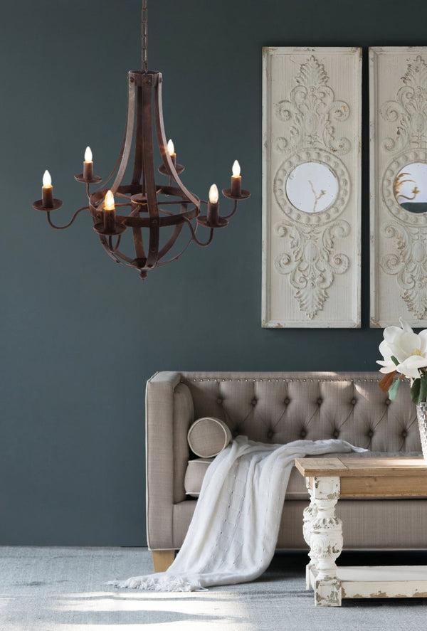 English Elm 6 Light Iron Chandelier Antique Black Candelabra Style Fixture for Dining Foyer W2078138933