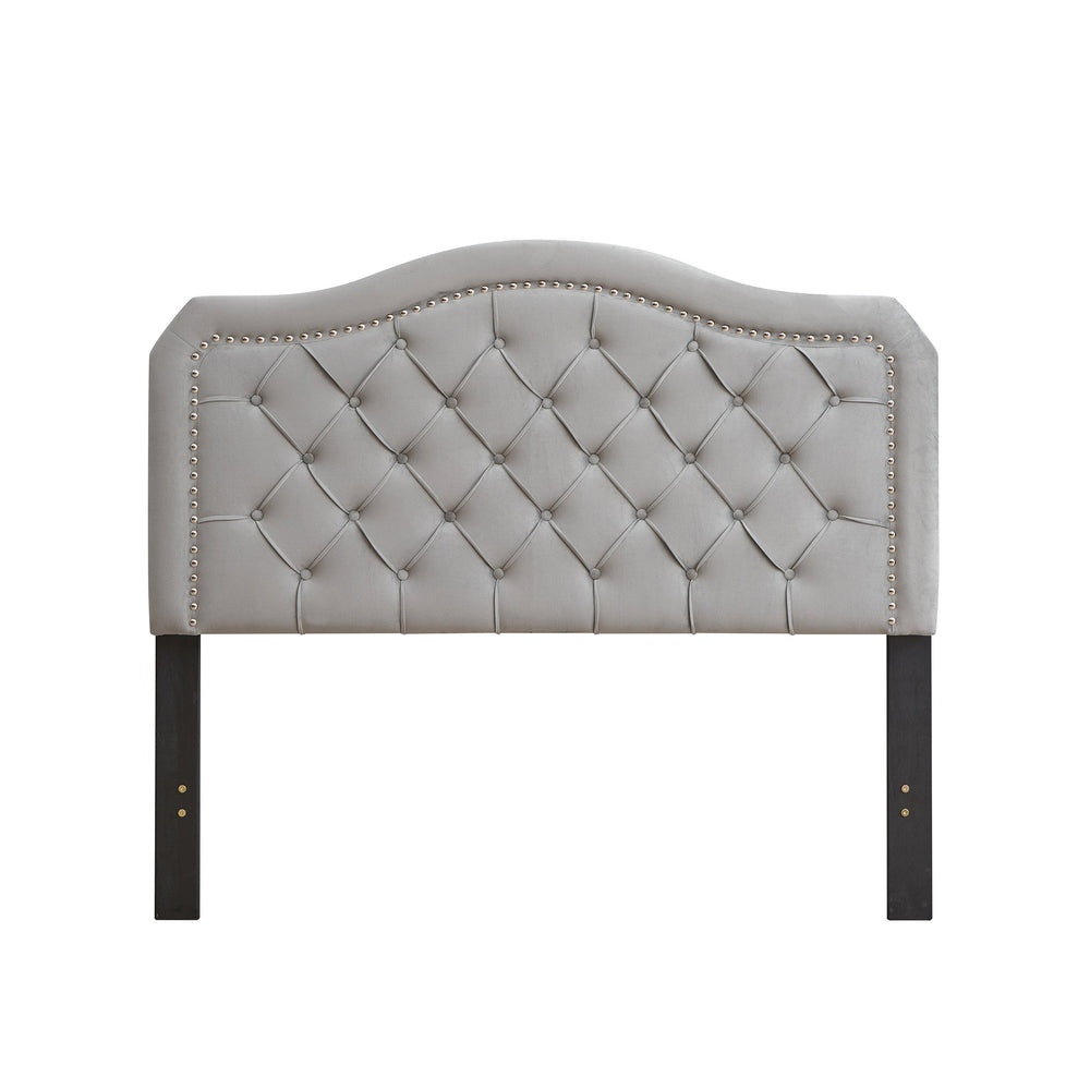 English Elm Upholstered Queen Platform Bed Gray Velvet with Button Tufted Curved Headboard, Sturdy 600LB Slats W2297140924