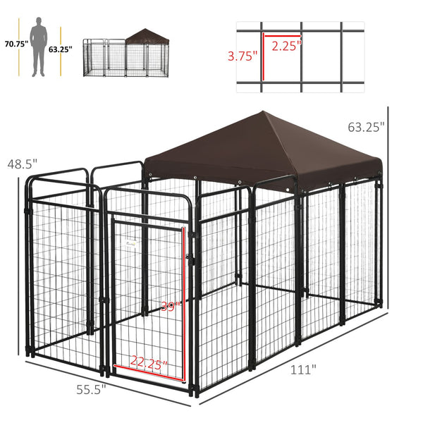 English Elm Dog Kennel Outdoor Steel Enclosure with Shade Roof for Large Breeds Walk-in W2225141105
