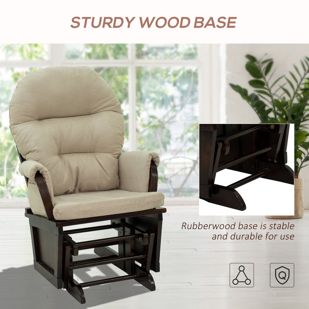English Elm Nursery Plush Glider Rocking Chair with Ottoman, Overstuffed Linen Cushion, Stable Wood Base, Cream W2225141048