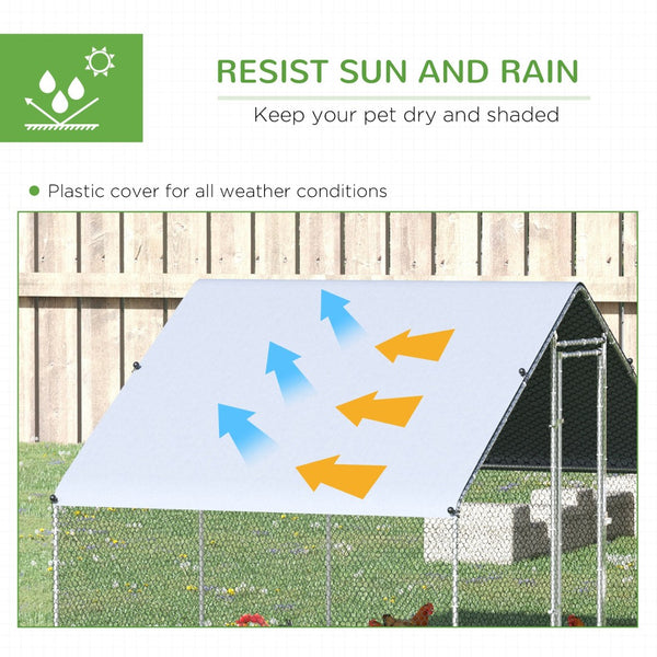 English Elm Metal Walk-in Galvanized Steel Chicken Coop Outdoor Poultry Run with Pe Roof Cover W2225141102