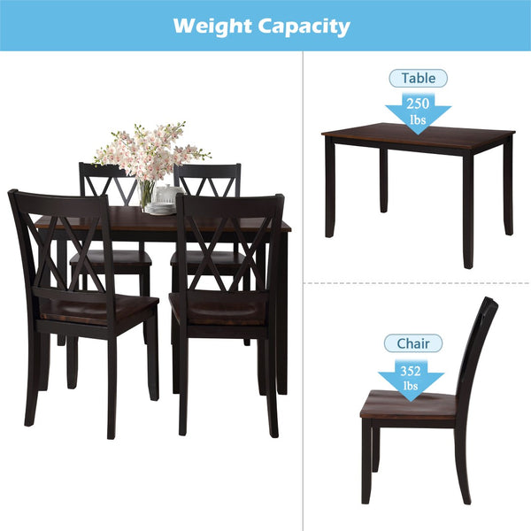 English Elm Topmax Five Piece Solid Wood Dining Set with X Back Chairs for Kitchen Spaces N717S000088B