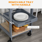 English Elm Mobile Rolling Kitchen Island Trolley Serving Cart With Underneath Drawer & Slide-Out Wire Storage Basket, Grey