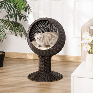English Elm 27" Rattan Elevated Cat House with Plush Cushion, Two-Position Rotating Wicker Bed for Cats Cozy Hideaway W2225141096