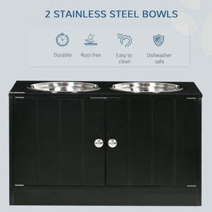 English Elm Magnetic-Door Raised Dog Feeding Station with 44L Storage, Stainless Bowls, Magnetic Seal, Black W2225141109