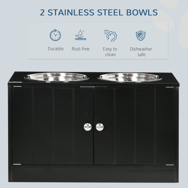 English Elm Magnetic-Door Raised Dog Feeding Station with 44L Storage, Stainless Bowls, Magnetic Seal, Black W2225141109