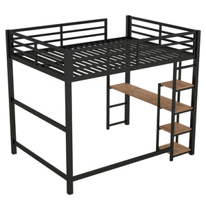 English Elm Full Size Metal Loft Bed with Built-in Desk & Shelves, Black — Space-Saving Study Station, Industrial Design, 250lb Capacity, Easy Assembly GX001116AAB-1