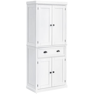 English Elm 72" Freestanding Kitchen Pantry Cabinet with 6-Tier Shelves, 2 Doors, 2 Drawers, Adjustable Shelving, White Elegance W2225S00013