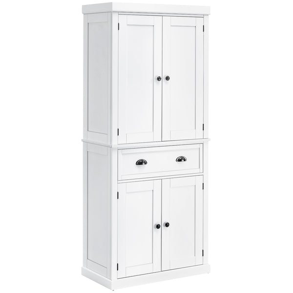 English Elm 72" Freestanding Kitchen Pantry Cabinet with 6-Tier Shelves, 2 Doors, 2 Drawers, Adjustable Shelving, White Elegance W2225S00013