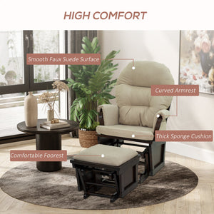 English Elm Nursery Plush Glider Rocking Chair with Ottoman, Overstuffed Linen Cushion, Stable Wood Base, Cream W2225141048
