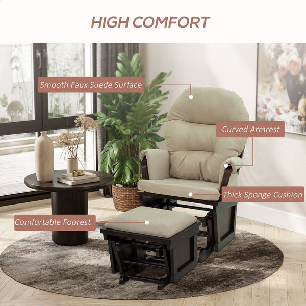 English Elm Nursery Plush Glider Rocking Chair with Ottoman, Overstuffed Linen Cushion, Stable Wood Base, Cream W2225141048