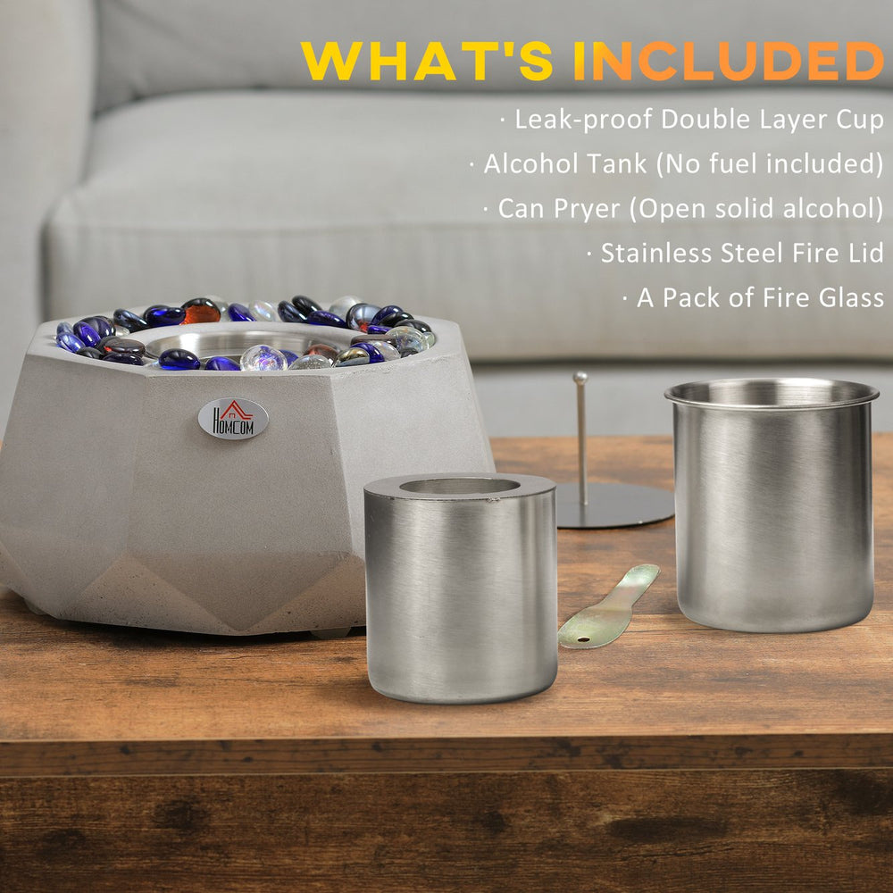 English Elm Concrete Tabletop Fireplace 9" Light Grey Portable Ethanol Firepit with Lid — Cozy Heat, Stylish Geometric Design, Safe Indoor/Outdoor Ambience W2225141040