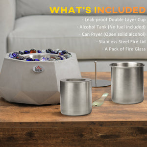 English Elm Concrete Tabletop Fireplace 9" Light Grey Portable Ethanol Firepit with Lid — Cozy Heat, Stylish Geometric Design, Safe Indoor/Outdoor Ambience W2225141040