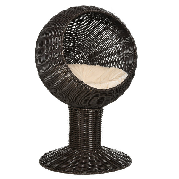 English Elm 27" Rattan Elevated Cat House with Plush Cushion, Two-Position Rotating Wicker Bed for Cats Cozy Hideaway W2225141096