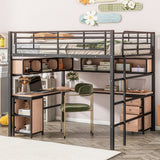 Hearth and Haven Wonder Full Size Loft Bed with Bookcase, Desk and Cabinet, Wood and Black GX000635AAB