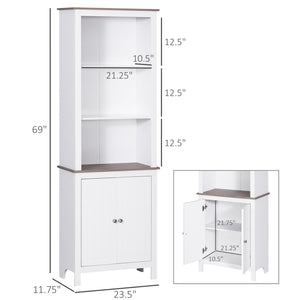 English Elm 69'' Freestanding Storage Cabinet - 69'' white linen tower with 3-tier shelves, double-door cabinet, anti-tip design, versatile home organizer W2225141198