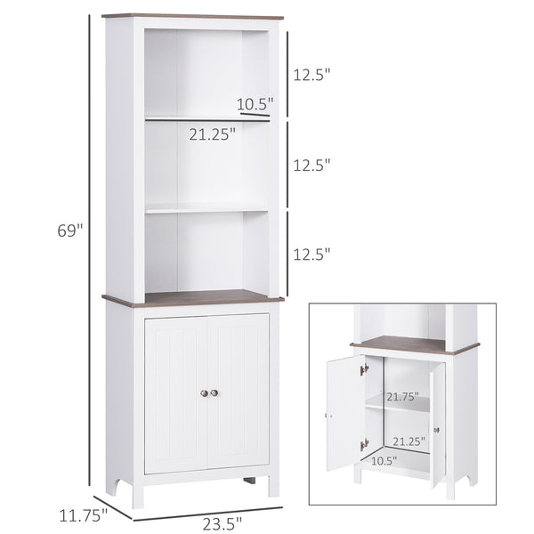 English Elm 69'' Freestanding Storage Cabinet - 69'' white linen tower with 3-tier shelves, double-door cabinet, anti-tip design, versatile home organizer W2225141198