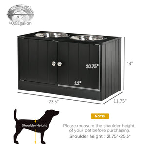 English Elm Magnetic-Door Raised Dog Feeding Station with 44L Storage, Stainless Bowls, Magnetic Seal, Black W2225141109