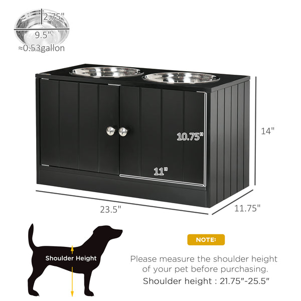 English Elm Magnetic-Door Raised Dog Feeding Station with 44L Storage, Stainless Bowls, Magnetic Seal, Black W2225141109