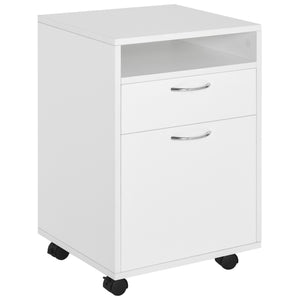 English Elm Mobile Mobile Storage Cabinet Organizer with Drawer & Door, Mobile Printer Stand on Castors, White W2225141051