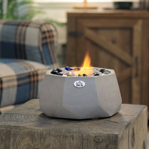 English Elm Concrete Tabletop Fireplace 9" Light Grey Portable Ethanol Firepit with Lid — Cozy Heat, Stylish Geometric Design, Safe Indoor/Outdoor Ambience W2225141040