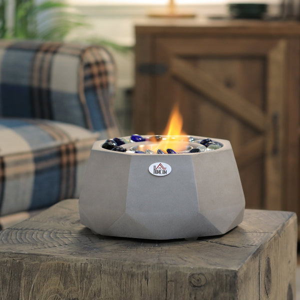 English Elm Concrete Tabletop Fireplace 9" Light Grey Portable Ethanol Firepit with Lid — Cozy Heat, Stylish Geometric Design, Safe Indoor/Outdoor Ambience W2225141040