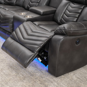 English Elm Ms Five Seat Power Reclining Sectional Faux Leather with Led Bluetooth Usb Charging Grey W1805S00185