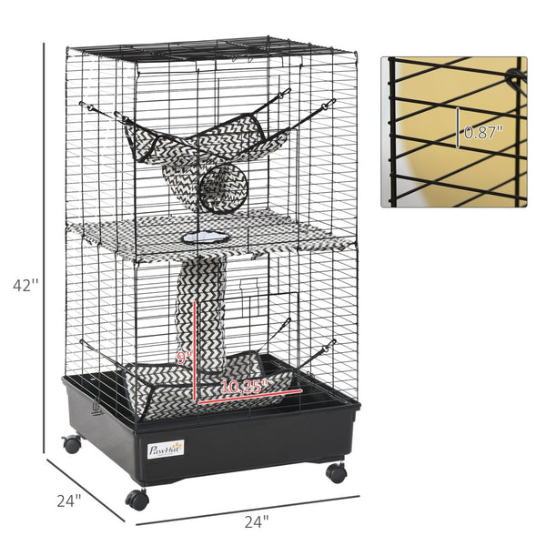 English Elm 42" Multi-level Wire Ferret Enclosure with Hammocks Tunnels and Locking Wheel Base W2225141115