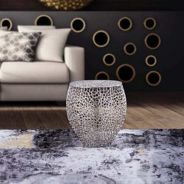 English Elm ET3403-18 Modern Aluminum Casting Side Table for Contemporary Living Rooms — Durable, Chic Accent Piece Silver G150108422