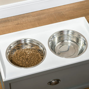 English Elm Large Elevated Dog Bowls with 21L Storage Drawer, Stainless Steel Removable Bowls, Gray Finish W2225141108