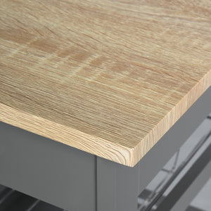 English Elm Mobile Rolling Kitchen Island with Drawer, Slide-Out Wire Basket, Oak Grain Top, Smooth Casters, Compact Storage Cart W2225141199