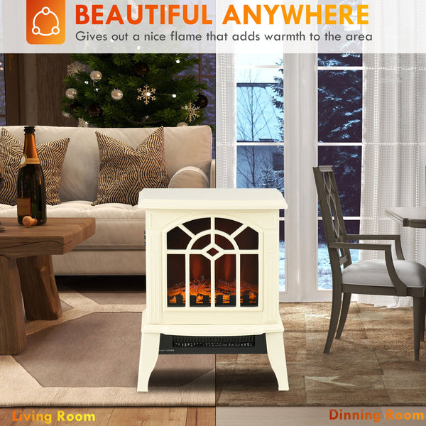 English Elm HOMCOM 18" Electric Fireplace Stove with Realistic LED Flames, 750/1500W Heat, Tip-Over Safe Cozy Ambience W2225141201