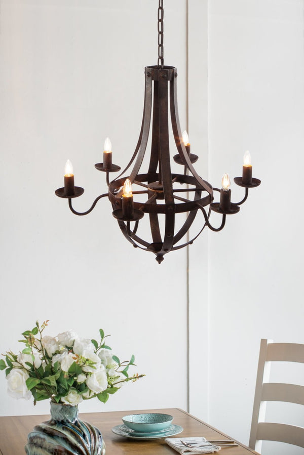English Elm 6 Light Iron Chandelier Antique Black Candelabra Style Fixture for Dining Foyer W2078138933