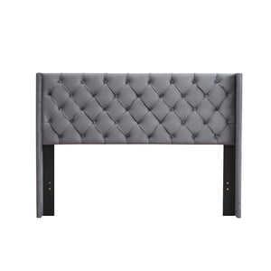 English Elm Velvet Queen Platform Bed Charcoal Gray — Button Tufted Winged Headboard, 600LB Slat Support, Easy Assembly W2297141187