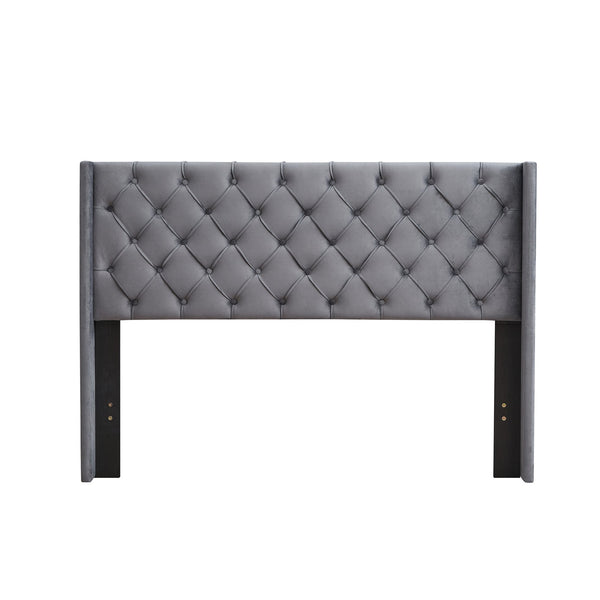 English Elm Velvet Queen Platform Bed Charcoal Gray — Button Tufted Winged Headboard, 600LB Slat Support, Easy Assembly W2297141187