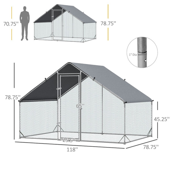 English Elm Metal Walk-in Galvanized Steel Chicken Coop Outdoor Poultry Run with Pe Roof Cover W2225141102