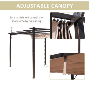 English Elm 10' Outdoor Retractable Pergola Canopy 10' x 13' Aluminum Patio Shelter with UV & Water-Resistant Top Brown W2225141363