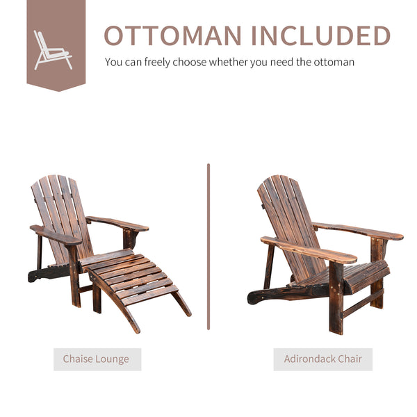 English Elm Wooden Rustic Adirondack Chair with Ottoman - Solid Fir Patio Lounger, Weather-Resistant Comfort W2225141370